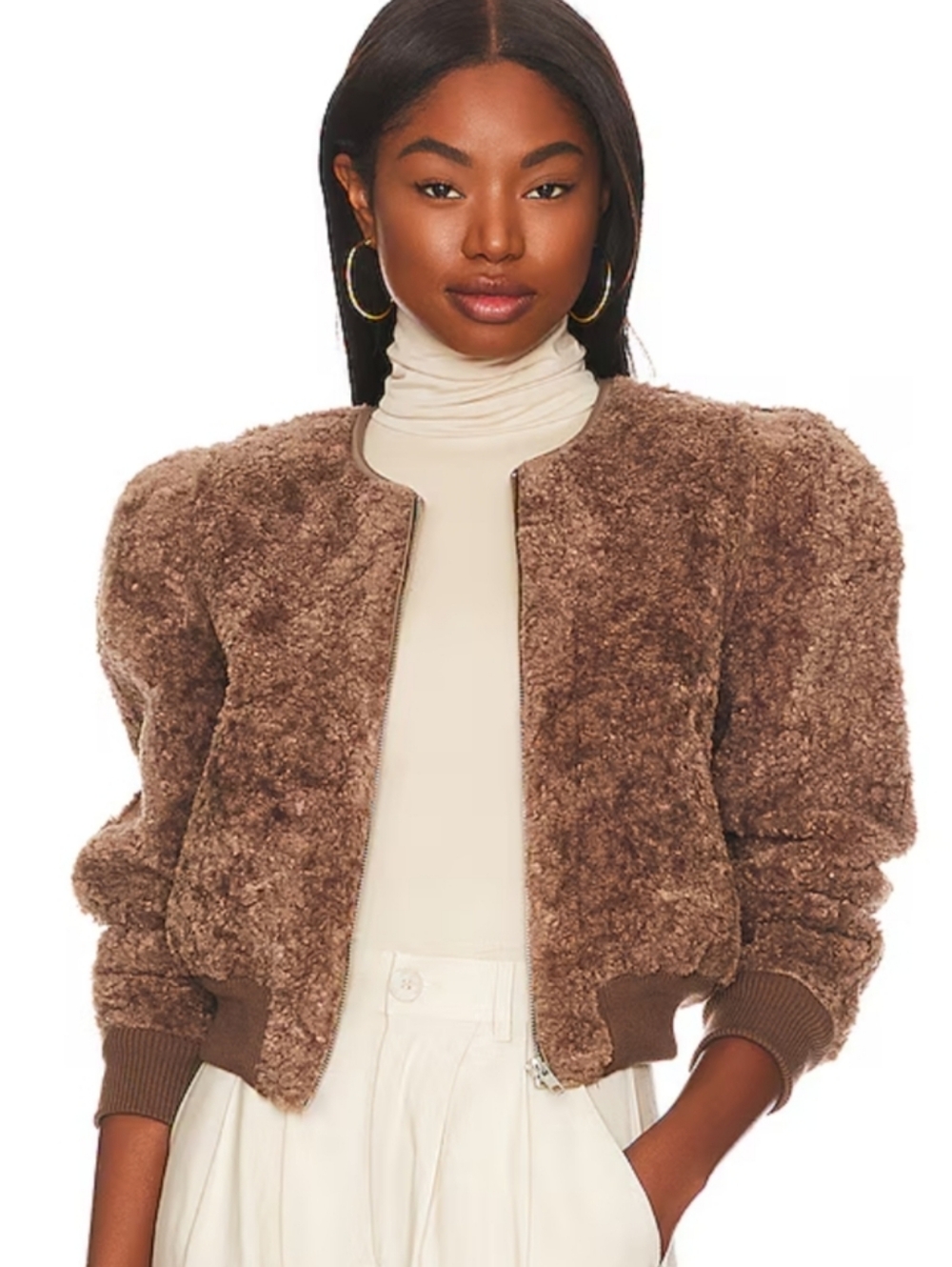Astr The Label Stacy Faux Shearling Crop Jacket